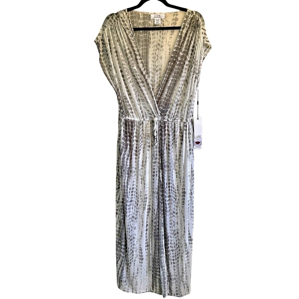 LIFE Love Is For Eternity Women Grey White Tie Dye Mesh Maxi Dress Medium NWT